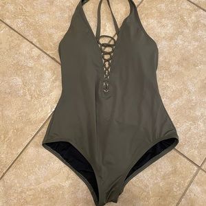 Michael Kors olive lace up swim one piece
